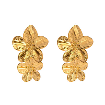 Brinco Duplo Flor Banhado a Ouro 18K | Coleção Verona